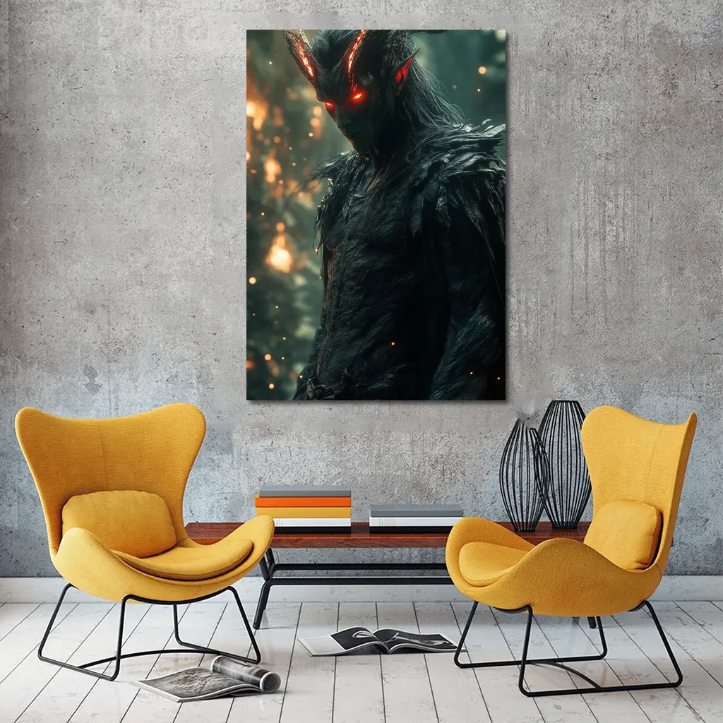 Dark Demon Lord With Glowing Red Eyes – Wall Art
