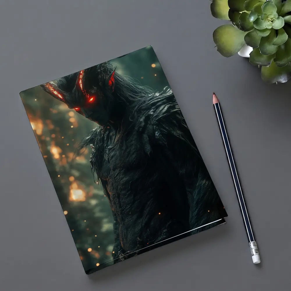 Dark Demon Lord With Glowing Red Eyes – Notebooks