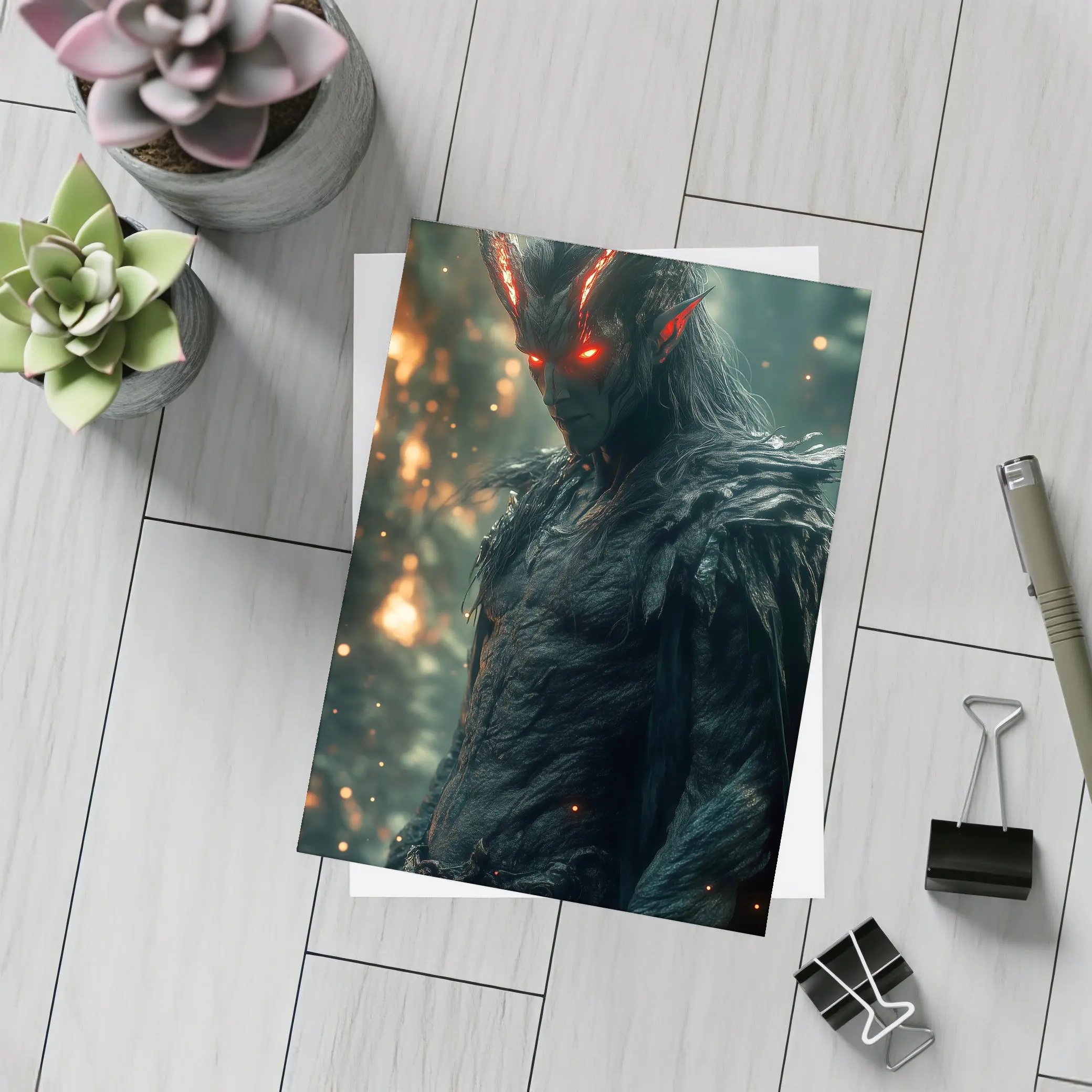 Dark Demon Lord With Glowing Red Eyes – Postcards