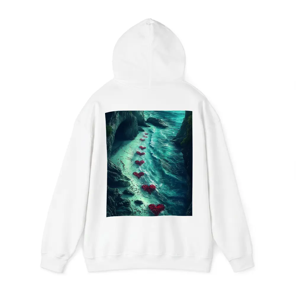 Red Hearts Trail Along Rocky Ocean Cove – Hoodies