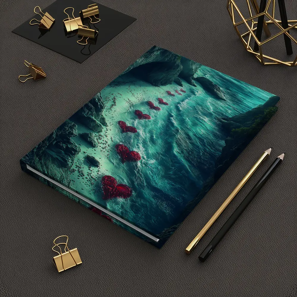 Red Hearts Trail Along Rocky Ocean Cove – Notebooks