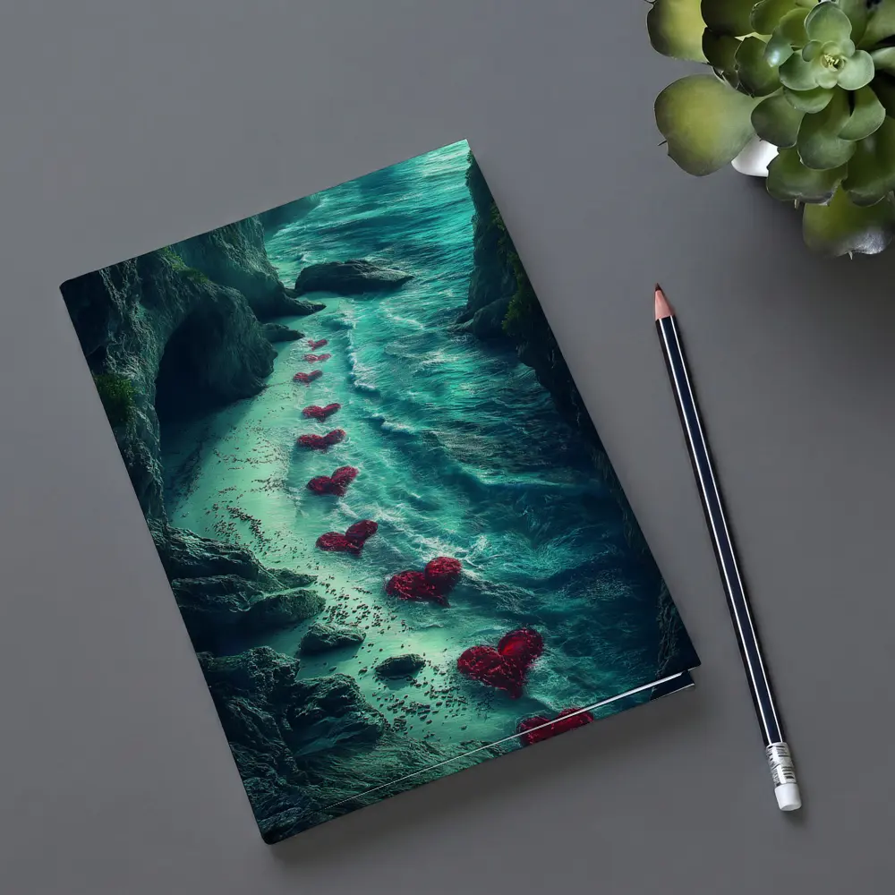 Red Hearts Trail Along Rocky Ocean Cove – Notebooks