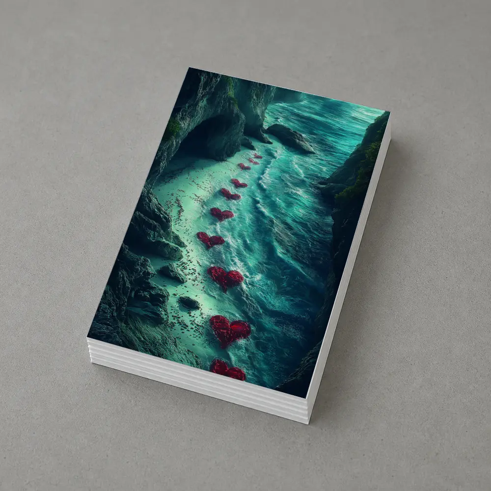 Red Hearts Trail Along Rocky Ocean Cove – Postcards