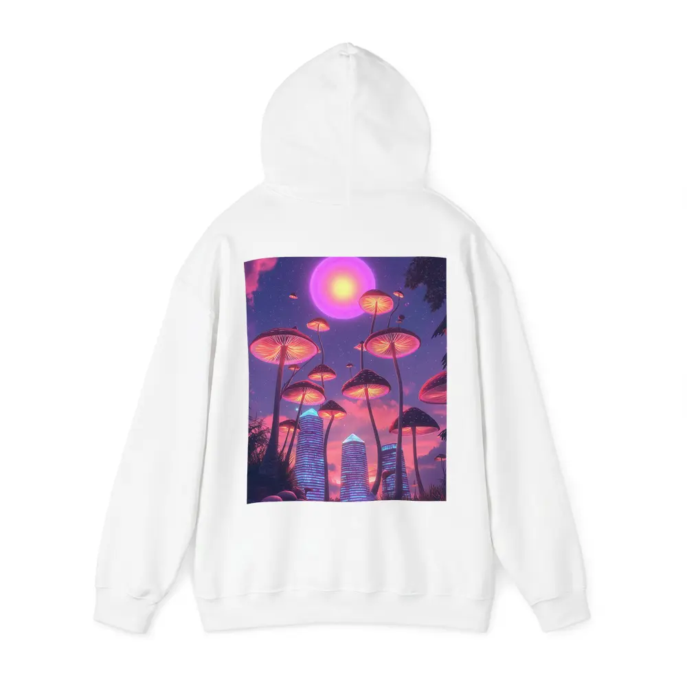 Neon Mushrooms Futuristic City Purple Sky – Hoodies