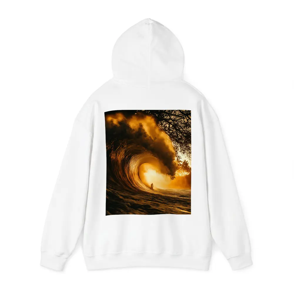 Surfer Inside Golden Barrel Wave Sunset – Hoodies