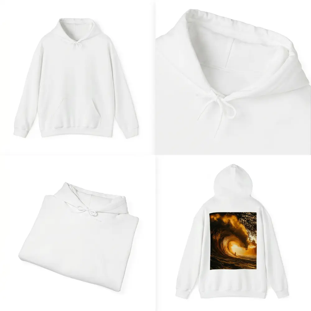 Surfer Inside Golden Barrel Wave Sunset – Hoodies