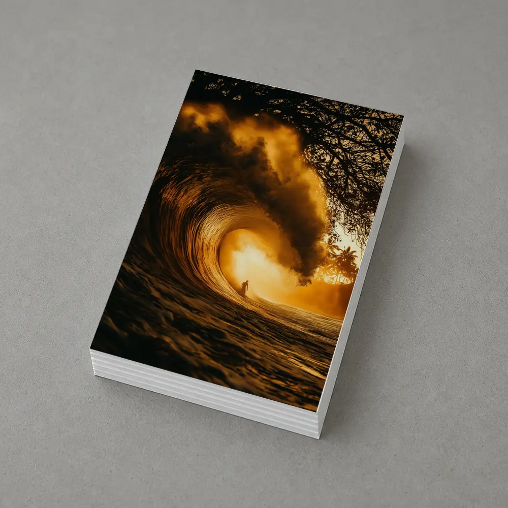 Surfer Inside Golden Barrel Wave Sunset – Postcards