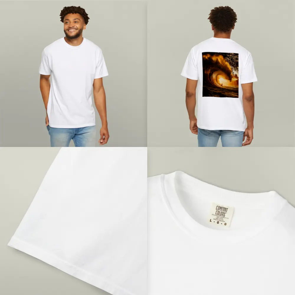 Surfer Inside Golden Barrel Wave Sunset – T-Shirts