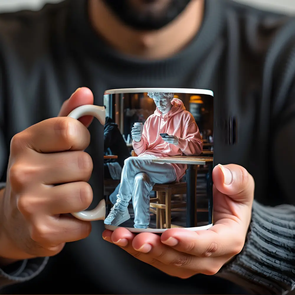 Greek Statue Streetwear Pink Hoodie Cafe – Mugs