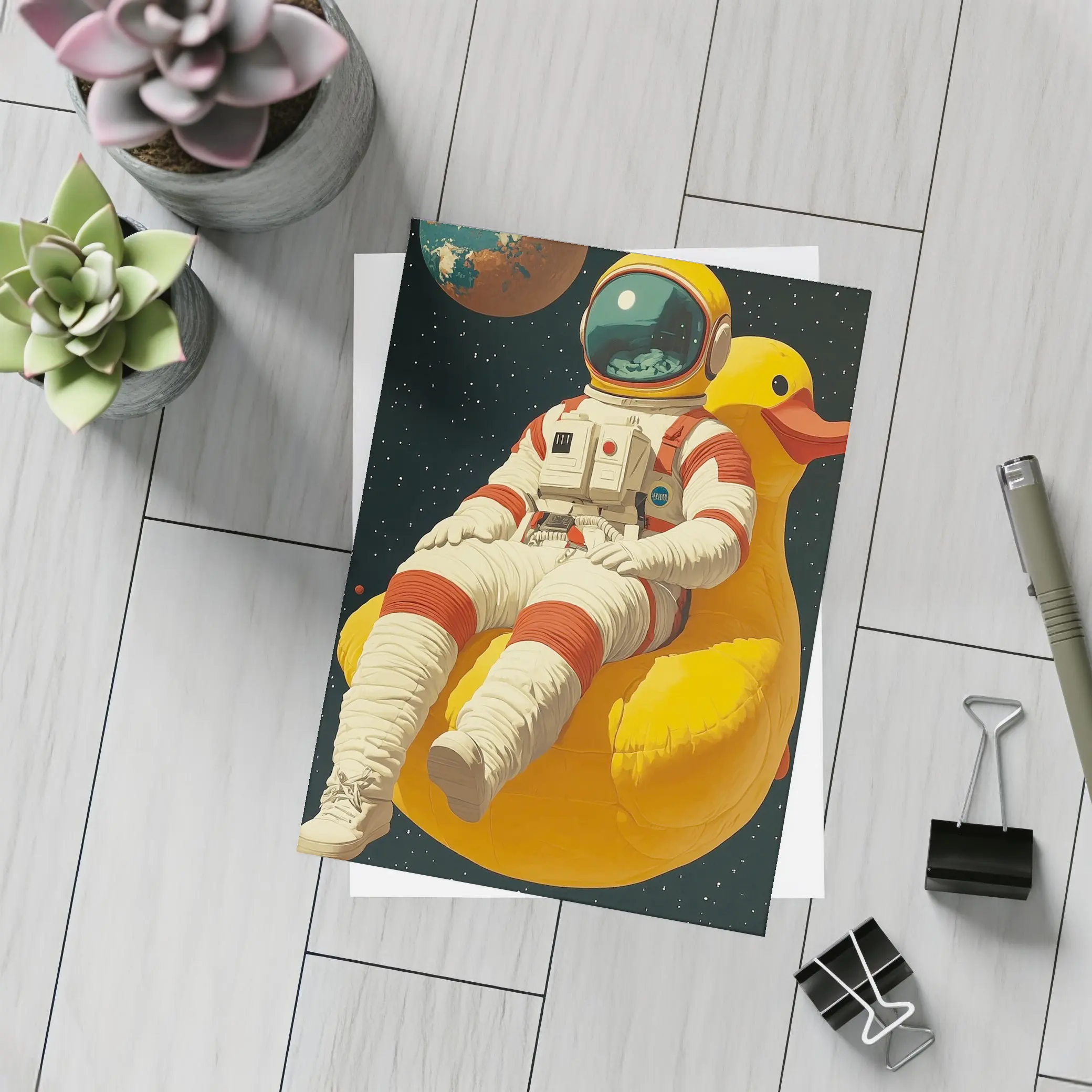 Astronaut Floating On Rubber Duck Space – Postcards