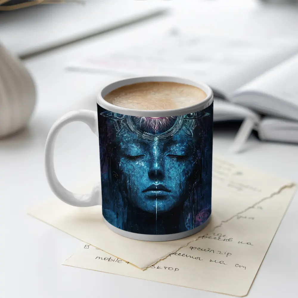 Third Eye Mystic Face Blue Dark Art – Mugs