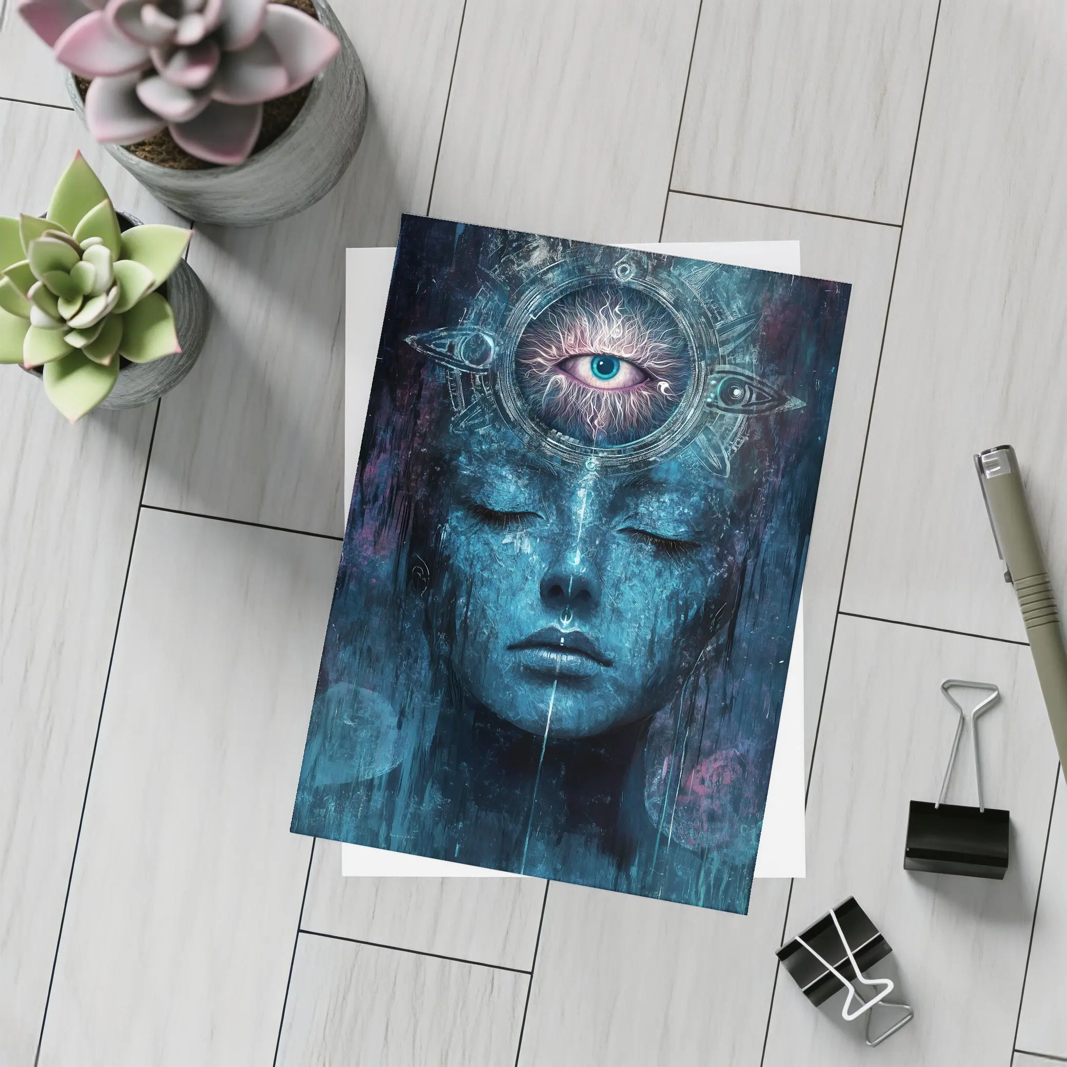 Third Eye Mystic Face Blue Dark Art – Postcards