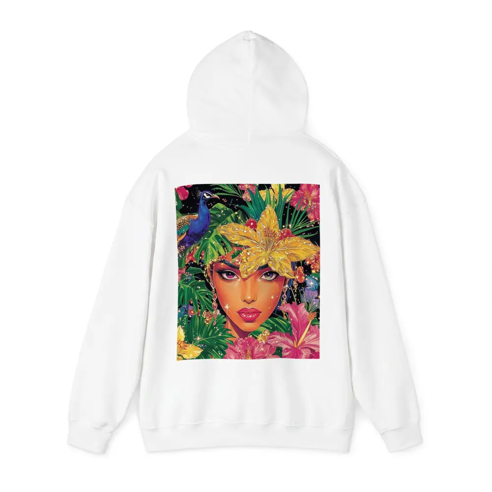Tropical Woman Portrait With Peacock Floral – Hoodies