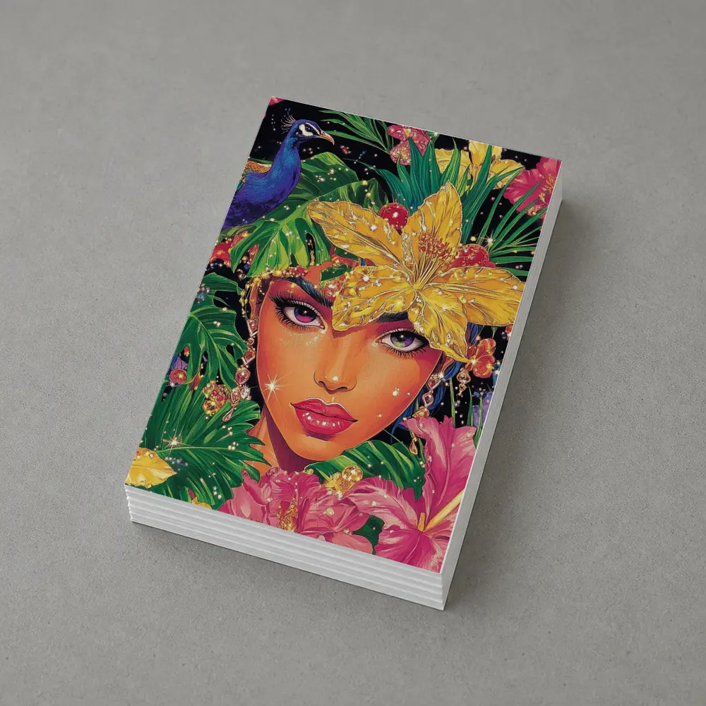 Tropical Woman Portrait With Peacock Floral – Postcards