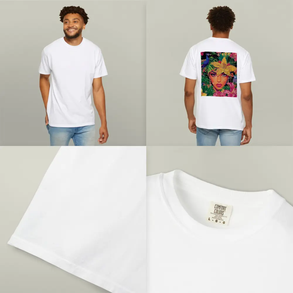 Tropical Woman Portrait With Peacock Floral – T-Shirts