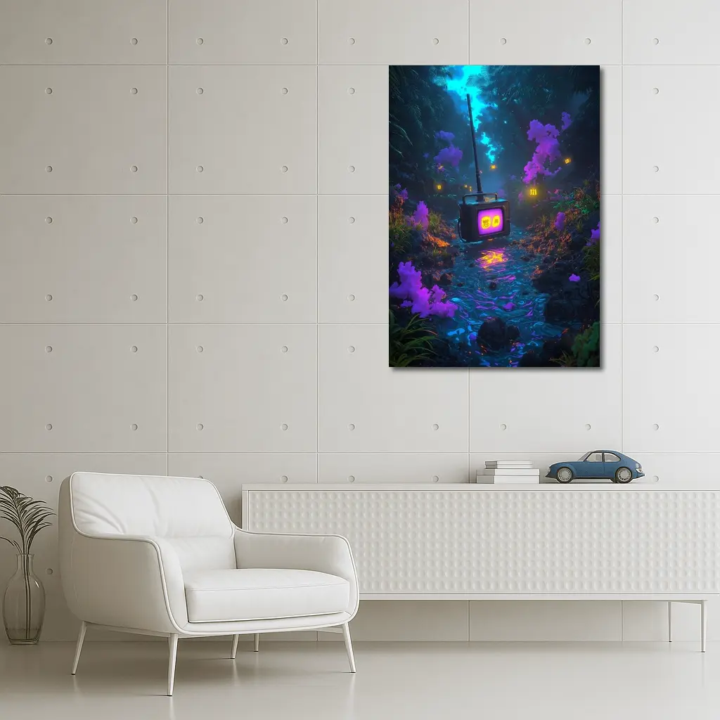 Glowing Retro TV Neon Fantasy Forest – Wall Art