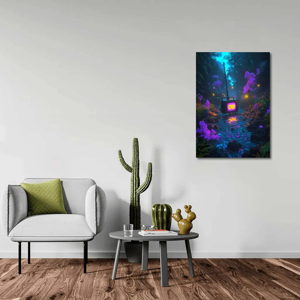 Glowing Retro TV Neon Fantasy Forest – Wall Art
