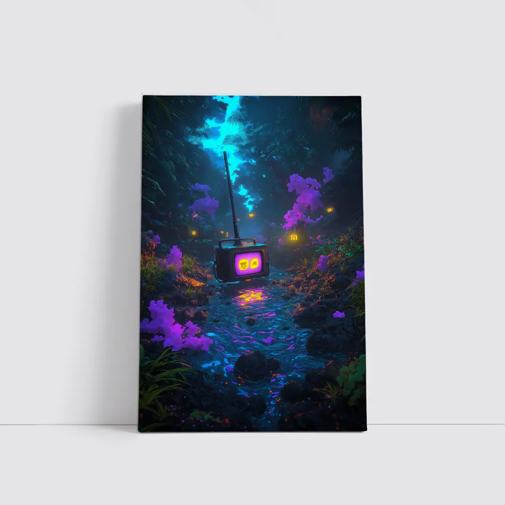 Glowing Retro TV Neon Fantasy Forest – Wall Art