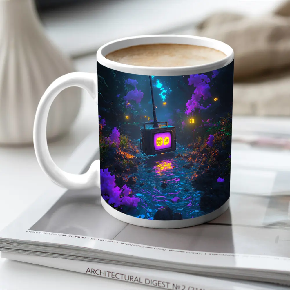 Glowing Retro TV Neon Fantasy Forest – Mugs