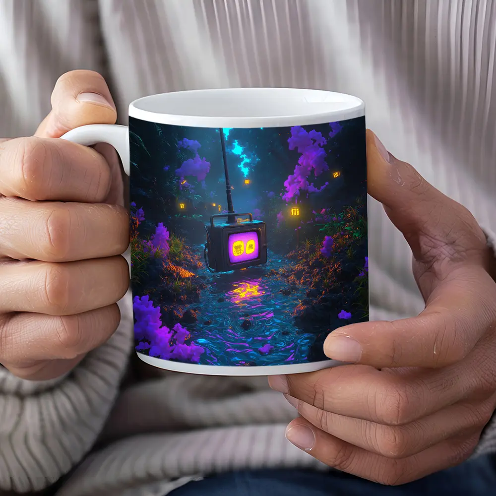 Glowing Retro TV Neon Fantasy Forest – Mugs