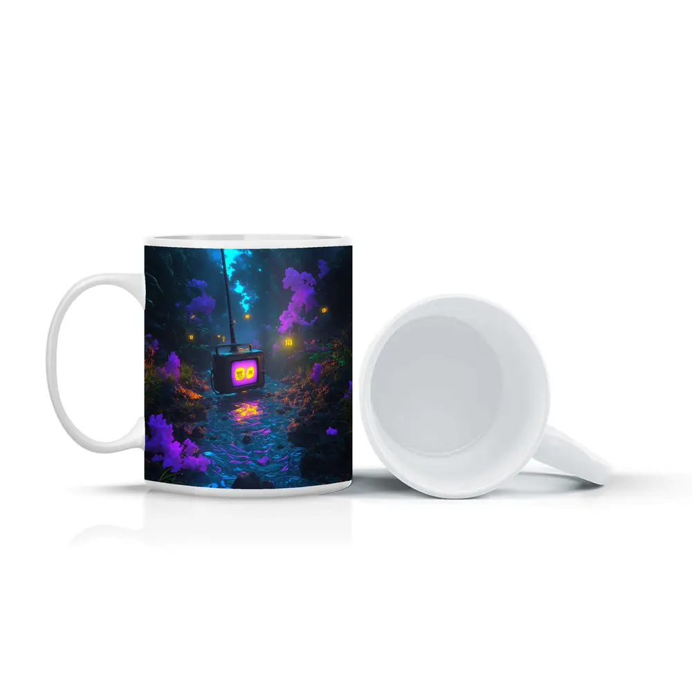 Glowing Retro TV Neon Fantasy Forest – Mugs