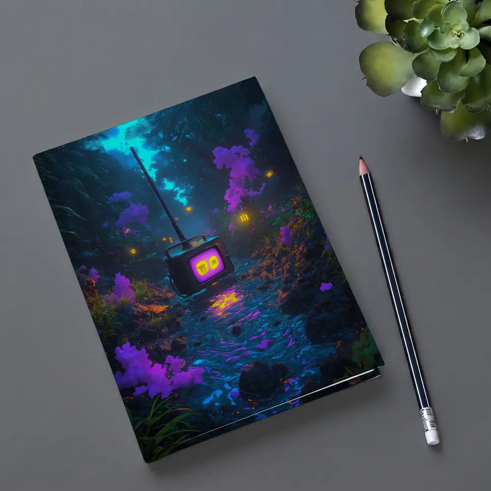 Glowing Retro TV Neon Fantasy Forest – Notebooks