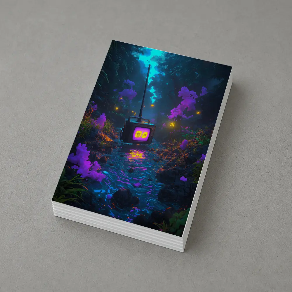 Glowing Retro TV Neon Fantasy Forest – Postcards