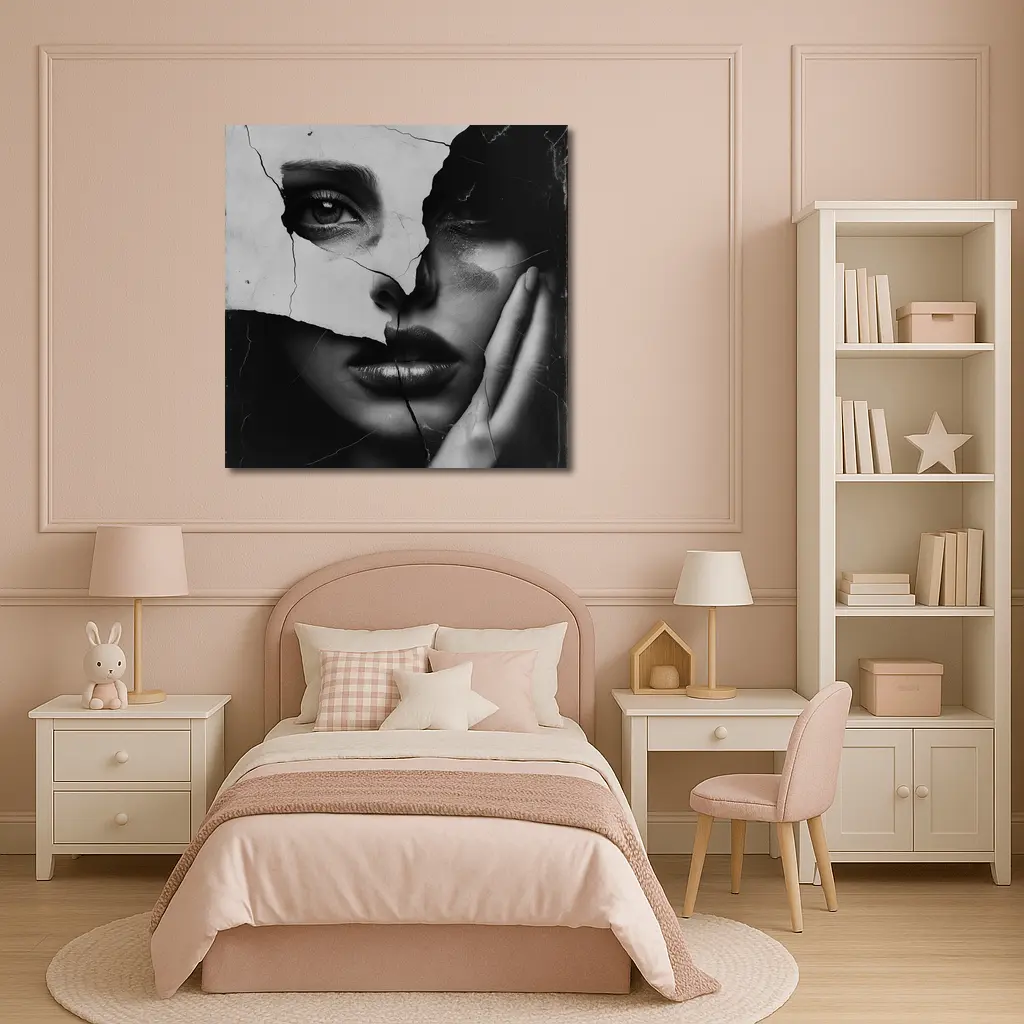 Broken Woman Face Black White Collage Art – Wall Art
