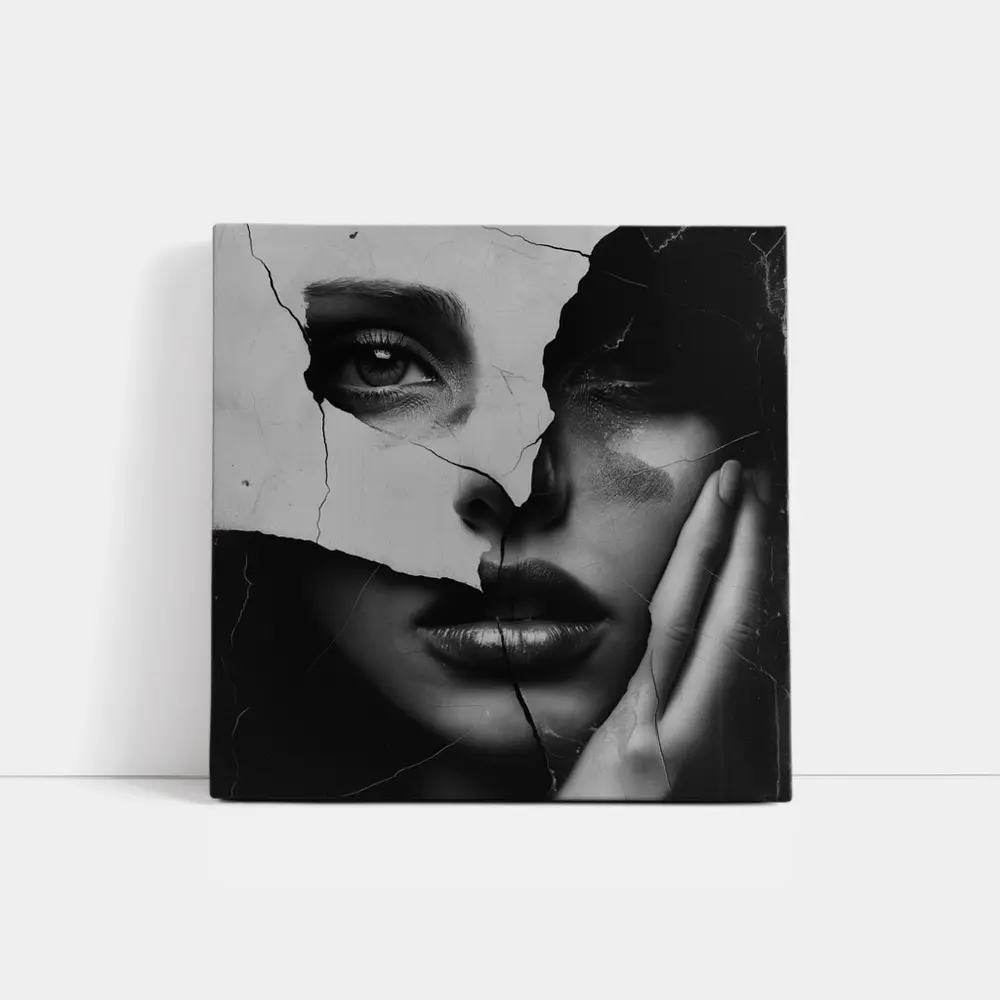 Broken Woman Face Black White Collage Art – Wall Art
