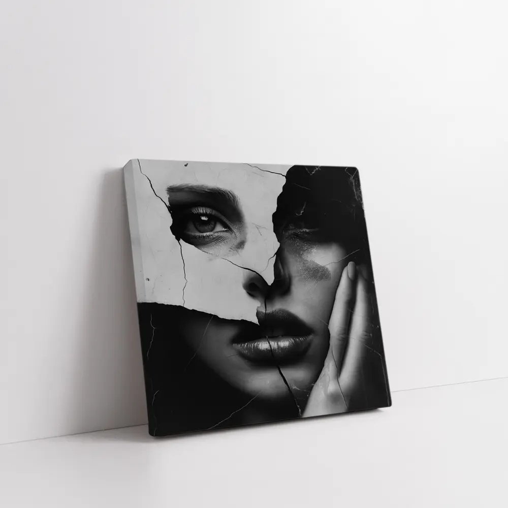 Broken Woman Face Black White Collage Art – Wall Art