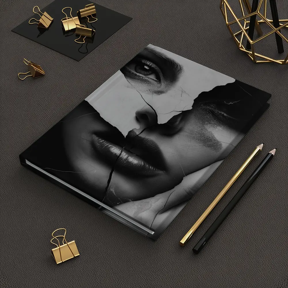 Broken Woman Face Black White Collage Art – Notebooks