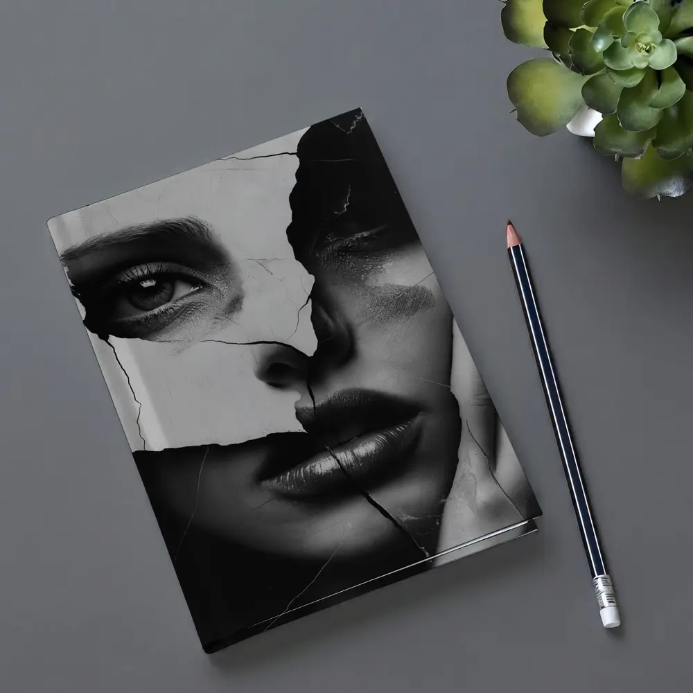 Broken Woman Face Black White Collage Art – Notebooks