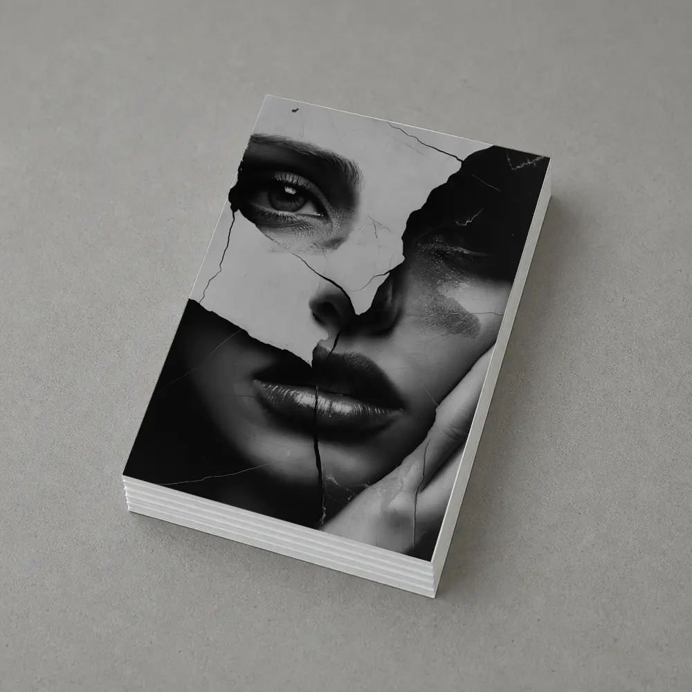 Broken Woman Face Black White Collage Art – Postcards