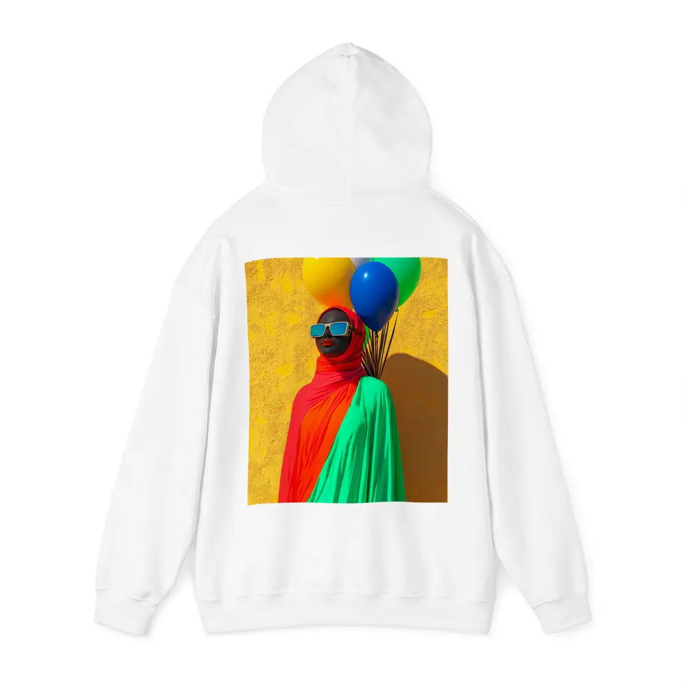 Woman Red Hijab Colorful Balloons Yellow Wall – Hoodies
