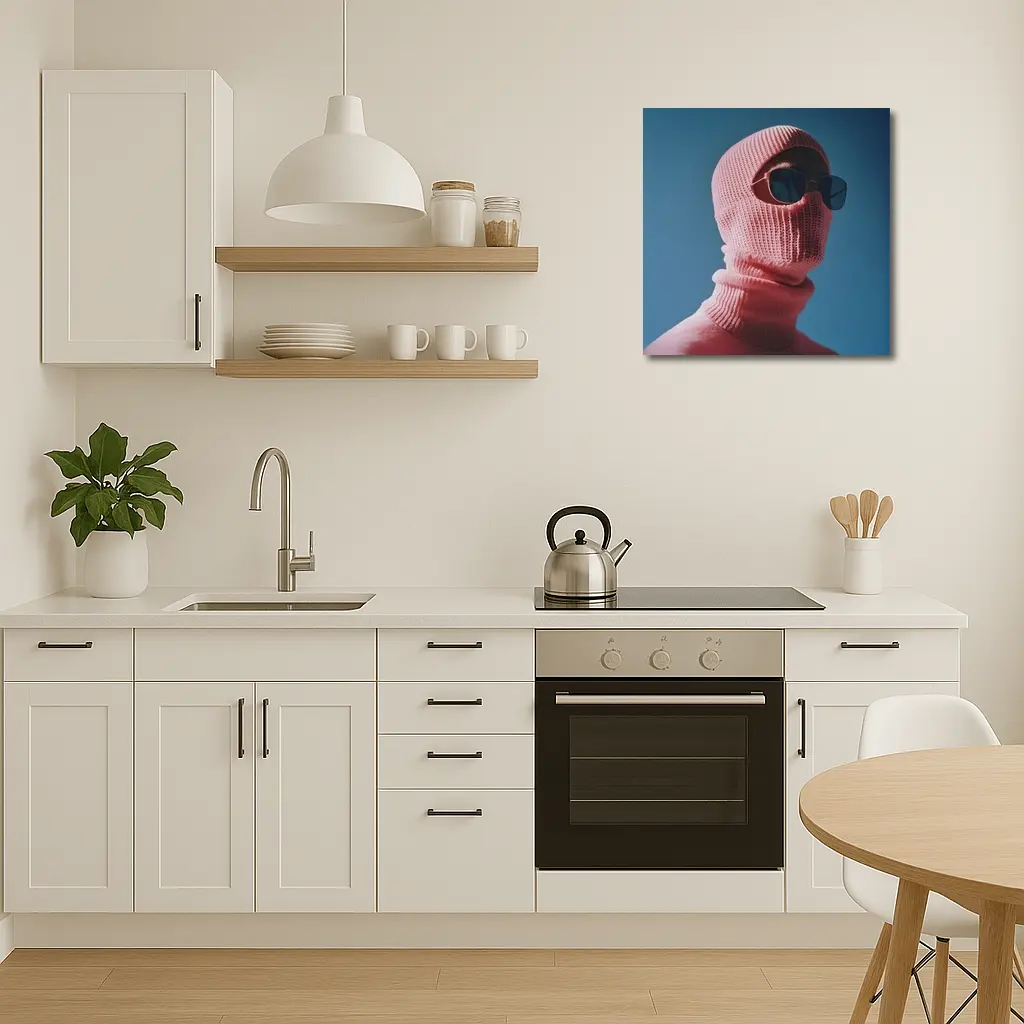 Pink Balaclava Sunglasses Blue Sky Background – Wall Art