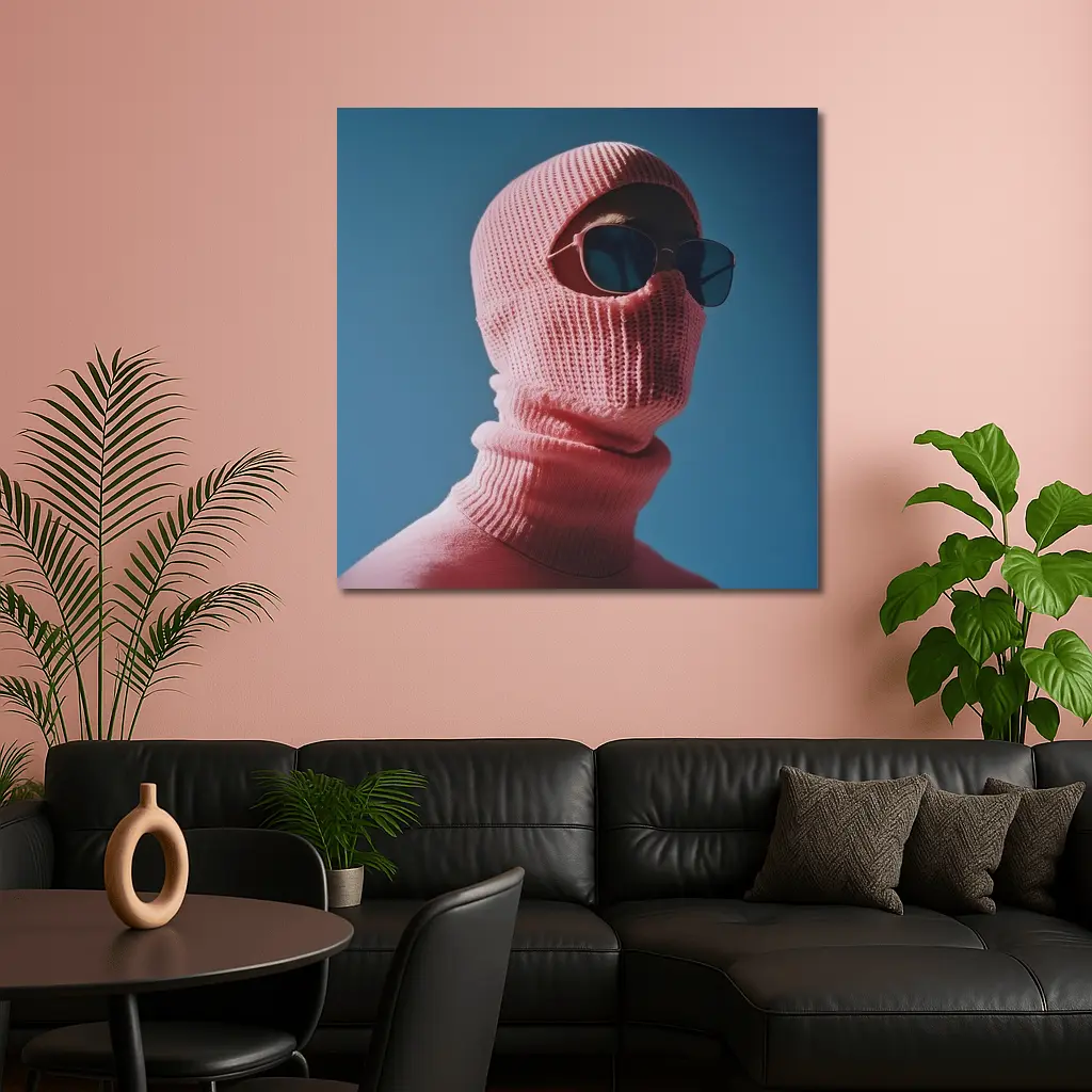 Pink Balaclava Sunglasses Blue Sky Background – Wall Art