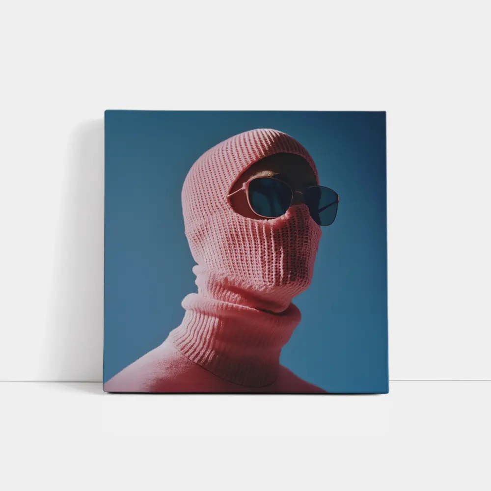 Pink Balaclava Sunglasses Blue Sky Background – Wall Art