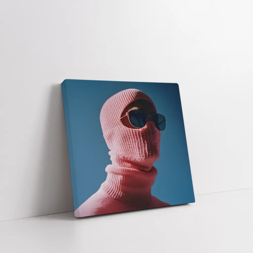 Pink Balaclava Sunglasses Blue Sky Background – Wall Art
