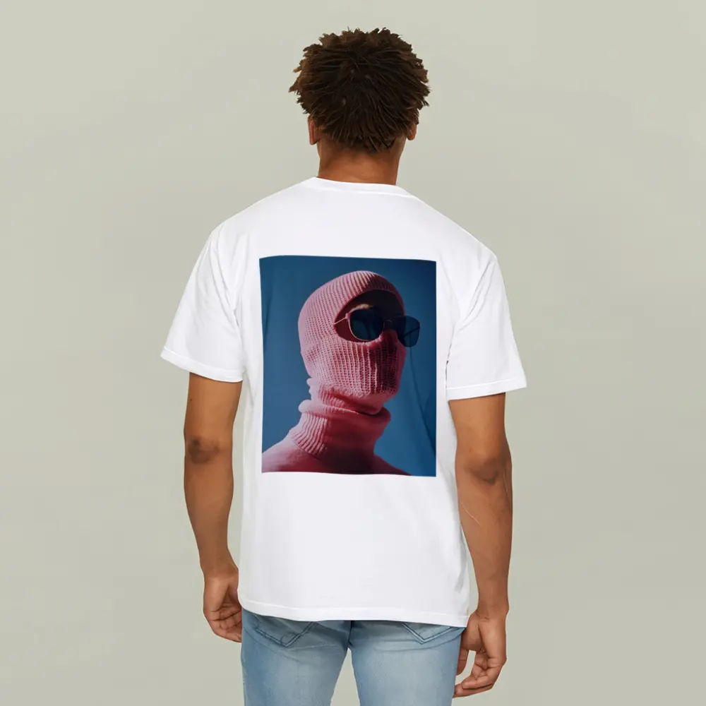 Pink Balaclava Sunglasses Blue Sky Background – T-Shirts