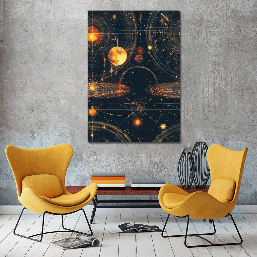 Solar System Planets Golden Space Art – Wall Art