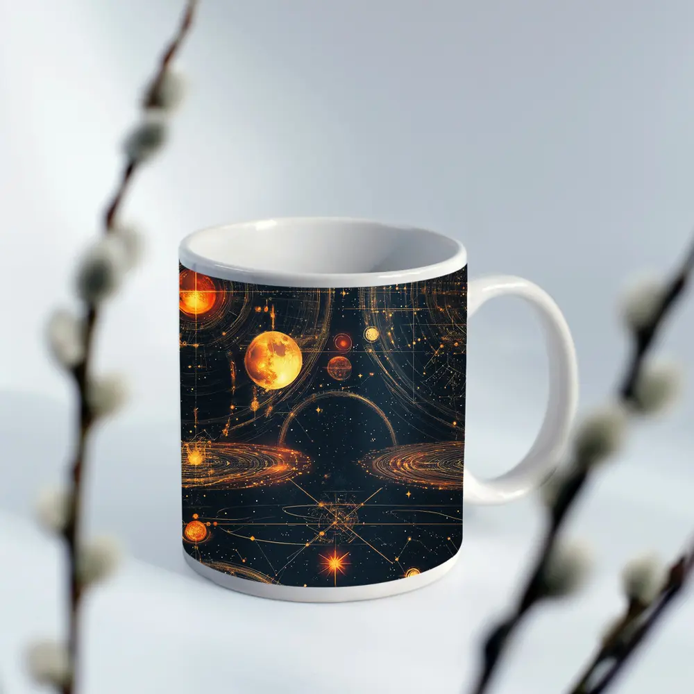 Solar System Planets Golden Space Art – Mugs