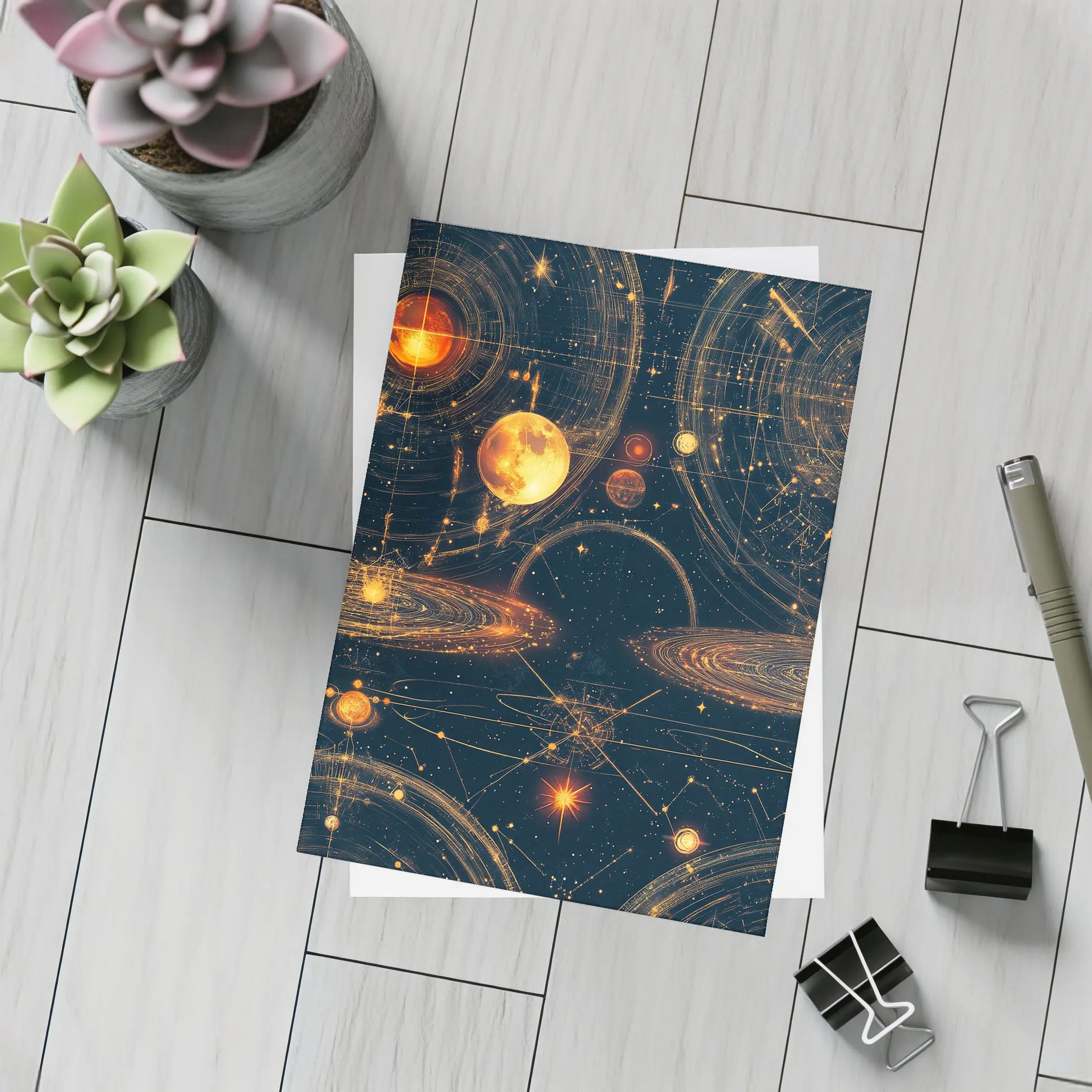Solar System Planets Golden Space Art – Postcards
