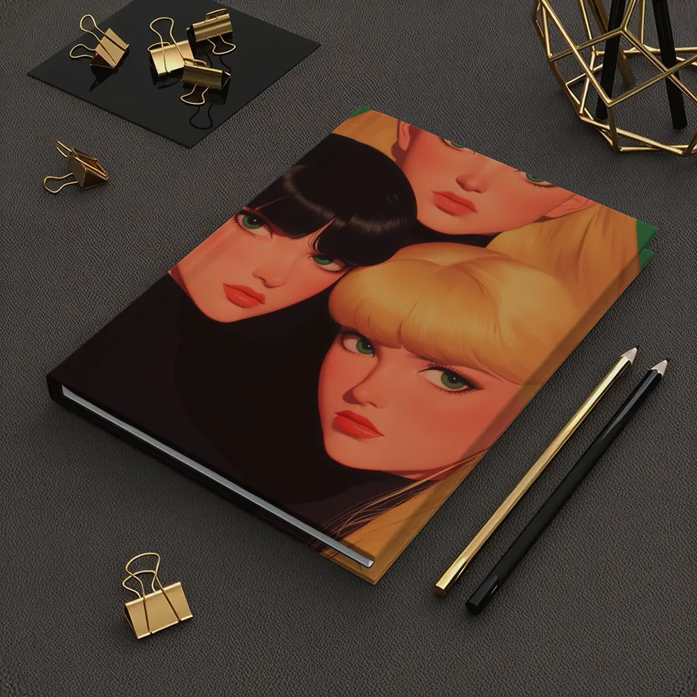 Three Women Illustration Green Background Pop Art – Notebooks