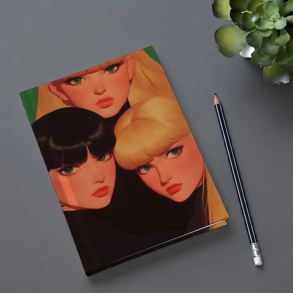 Three Women Illustration Green Background Pop Art – Notebooks