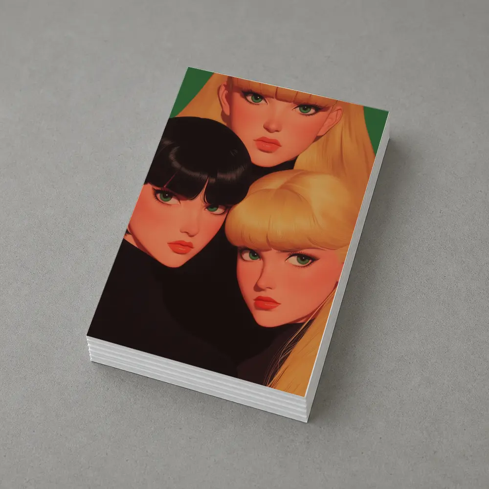 Three Women Illustration Green Background Pop Art – Postcards