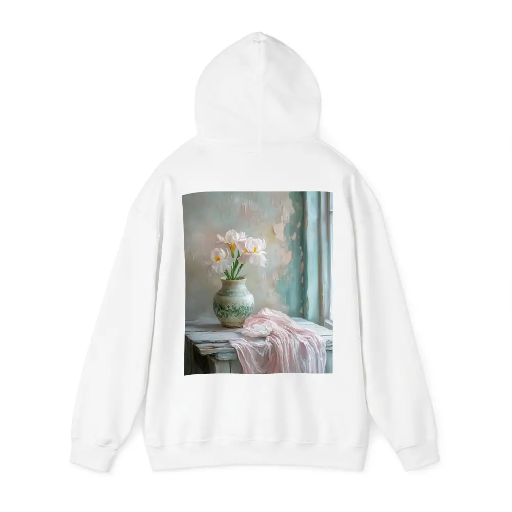 White Iris Flowers Vase Soft Pastel Still Life – Hoodies