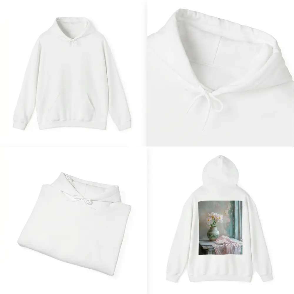 White Iris Flowers Vase Soft Pastel Still Life – Hoodies
