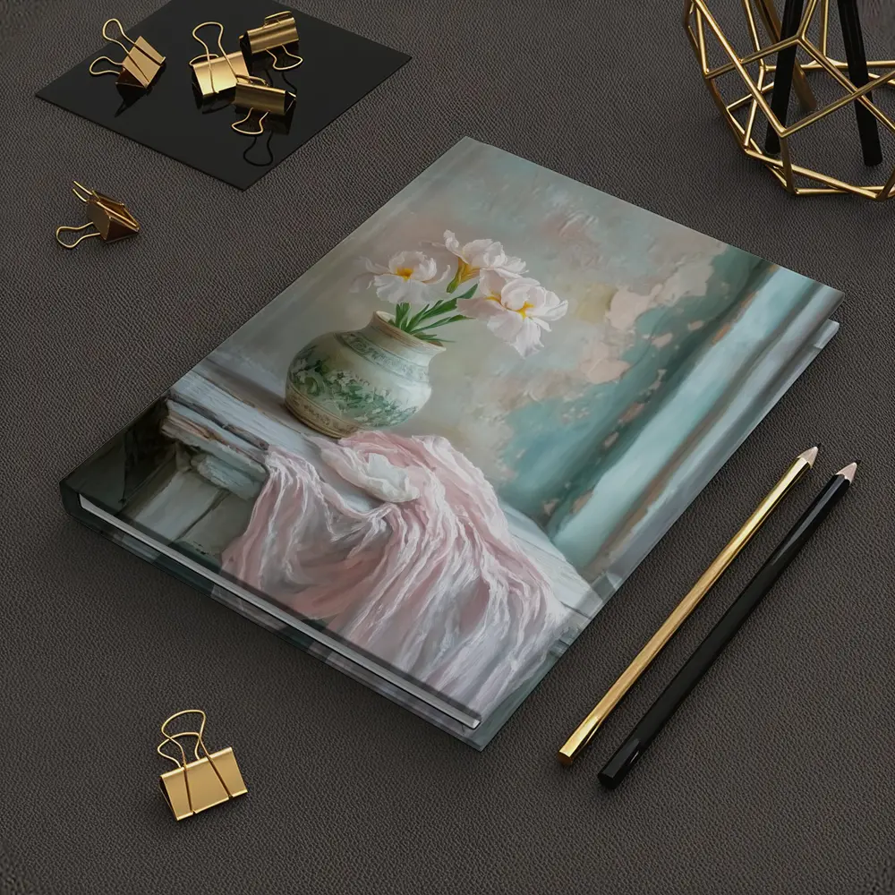 White Iris Flowers Vase Soft Pastel Still Life – Notebooks