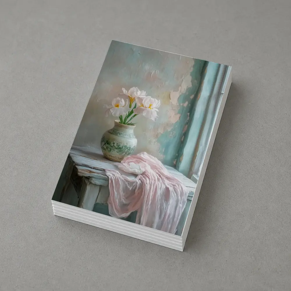 White Iris Flowers Vase Soft Pastel Still Life – Postcards