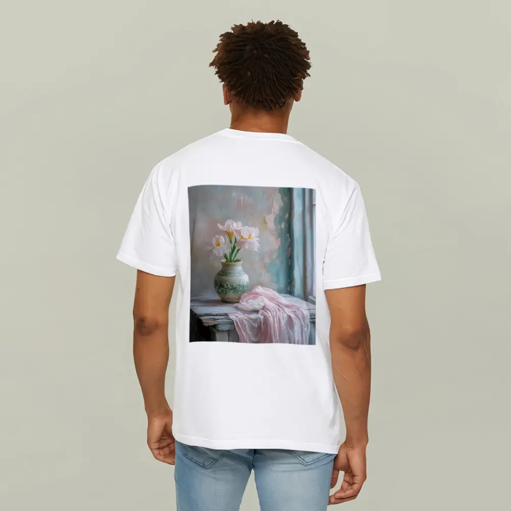 White Iris Flowers Vase Soft Pastel Still Life – T-Shirts